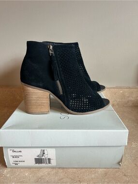 Sole Society Black Suede Peep-Toe Booties with Block Heel 9